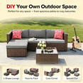 thumbnail image 3 of Lofka 5-Piece Outdoor Patio Conversation Set, All-Weather PE Wicker Modular Sectional Sofa with Gray Cushions, Tempered Glass Coffee Table & 2 Pillows, 4 Flexible Configurations for Backyard Balcony, 3 of 9
