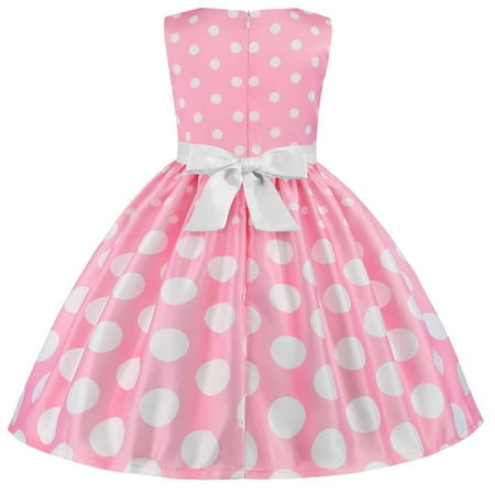 

kpoplk Toddler Dresses Princess Pageant Gown Wedding Bowknot Birthday Dress Printed Girls Kids Party Dot Little Girl Dresses(Pink)