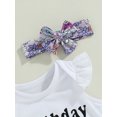thumbnail image 3 of xiaxaixu Bébé Fille Anniversaire Tenues, Volant Manches Romper + Floral Pantalon Flare + Bandeau Ensemble 3Pcs, 3 of 8