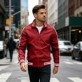 thumbnail image 2 of Yungyresw Striped Jacket Contrast Trim Track Jacket Ribbed Hem Men's Coat Solid Color for Sports Autumn Wear, 2 of 7