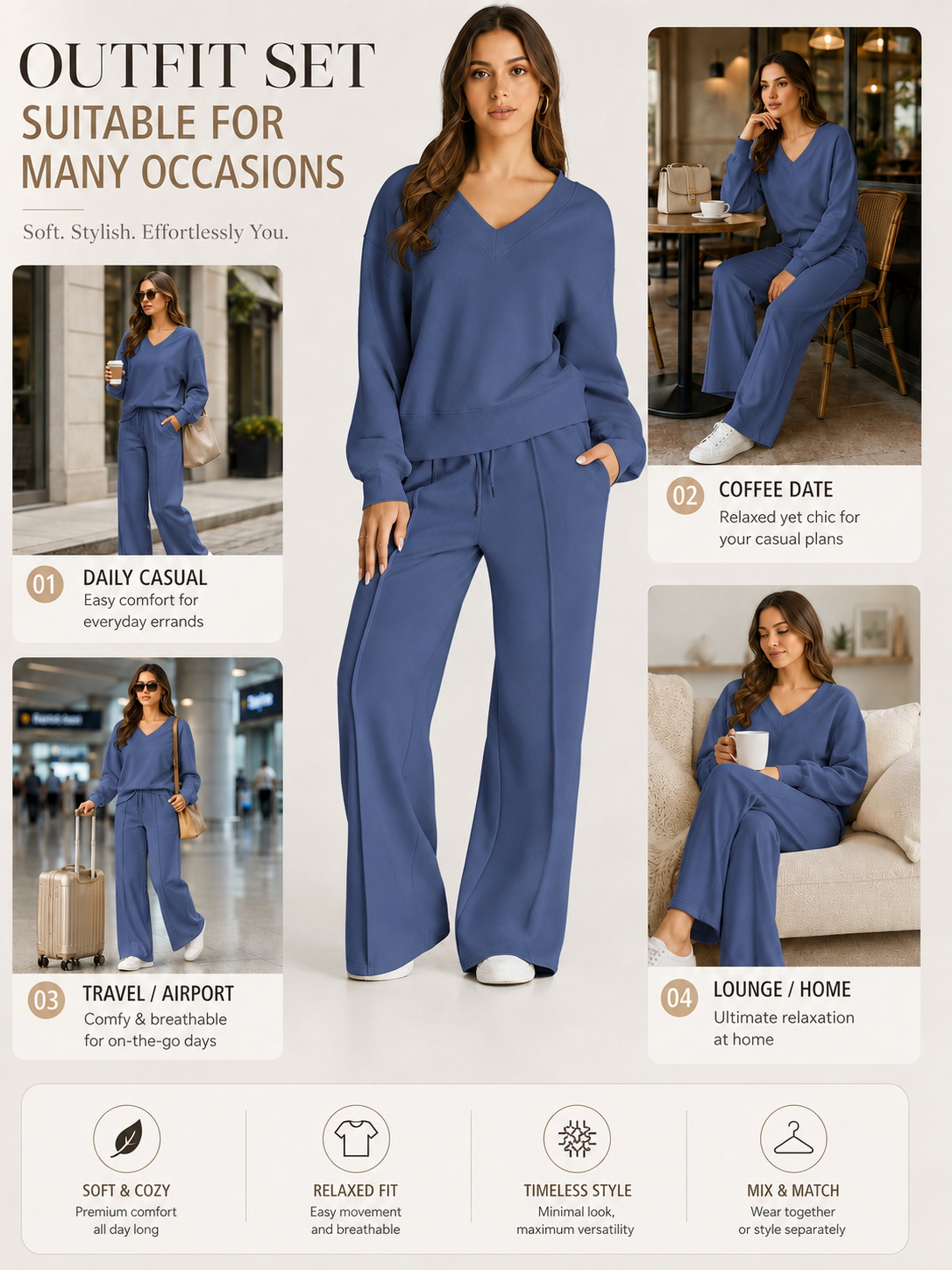 Dokotoo Women's V-Neck Sweatsuit Wide Leg 2-Piece Set photo 7