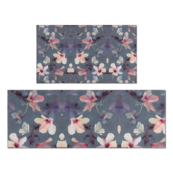 Pioneer Flower Floral Print Pattern Kitchen Rugs Sets Of 2,Anti Fatigue Kitchen Mat Rugs Non Slip Washable,Decorative Kitchen Floor Mats for Kitchen,Sink,Laundry,17"x30" 17"x47"