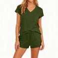 thumbnail image 2 of Byworldtasic Women's Short Sleeve Pajama Sets Casual V Neck 2 Piece Lounge Sets Vacation Trendy Airport Suits, 2 of 7