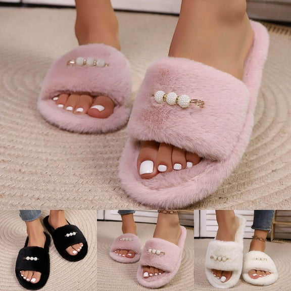 Fuzzy Womens Slippers Slip-On Suede Mule Slipper - Cozy & Stylish, Memory Foam & Faux Fur Lining, Wide Widths Available White 37