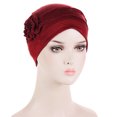 thumbnail image 4 of Women's Soft Floral Turban Head Wrap, Stretchy Breathable Lightweight Slouchy Beanie Hat, Daily Outdoor Headwear Wine One Size, 4 of 4