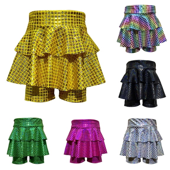 SUXIAN Toddler Girl Skirts Square Sequin Tutu Performance With Shorts Sun Skirt Party Stage Wear For Kids Girls Skirt Gold_006 18-24 Months