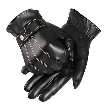 TELOLY Winter Thick Warm Buttons Adjustable Faux Leather Super Driving Gloves