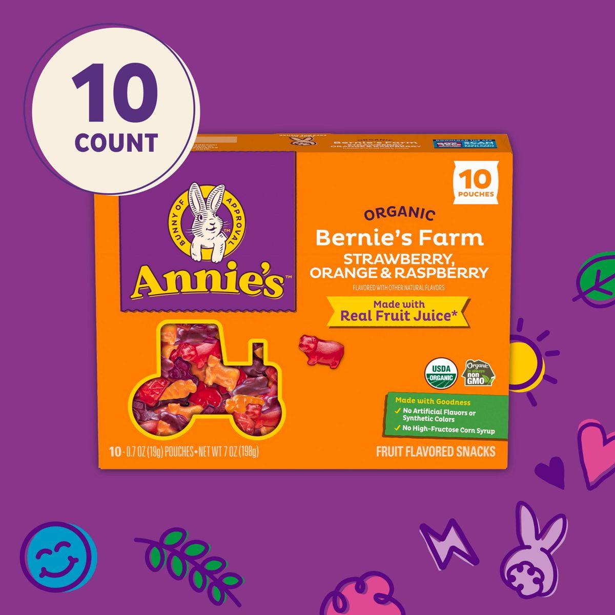 Annie's Organic Bernie's Farm Fruit Flavored Snacks, Gluten Free, 10 Pouches, 7 oz( Pack of 2 )