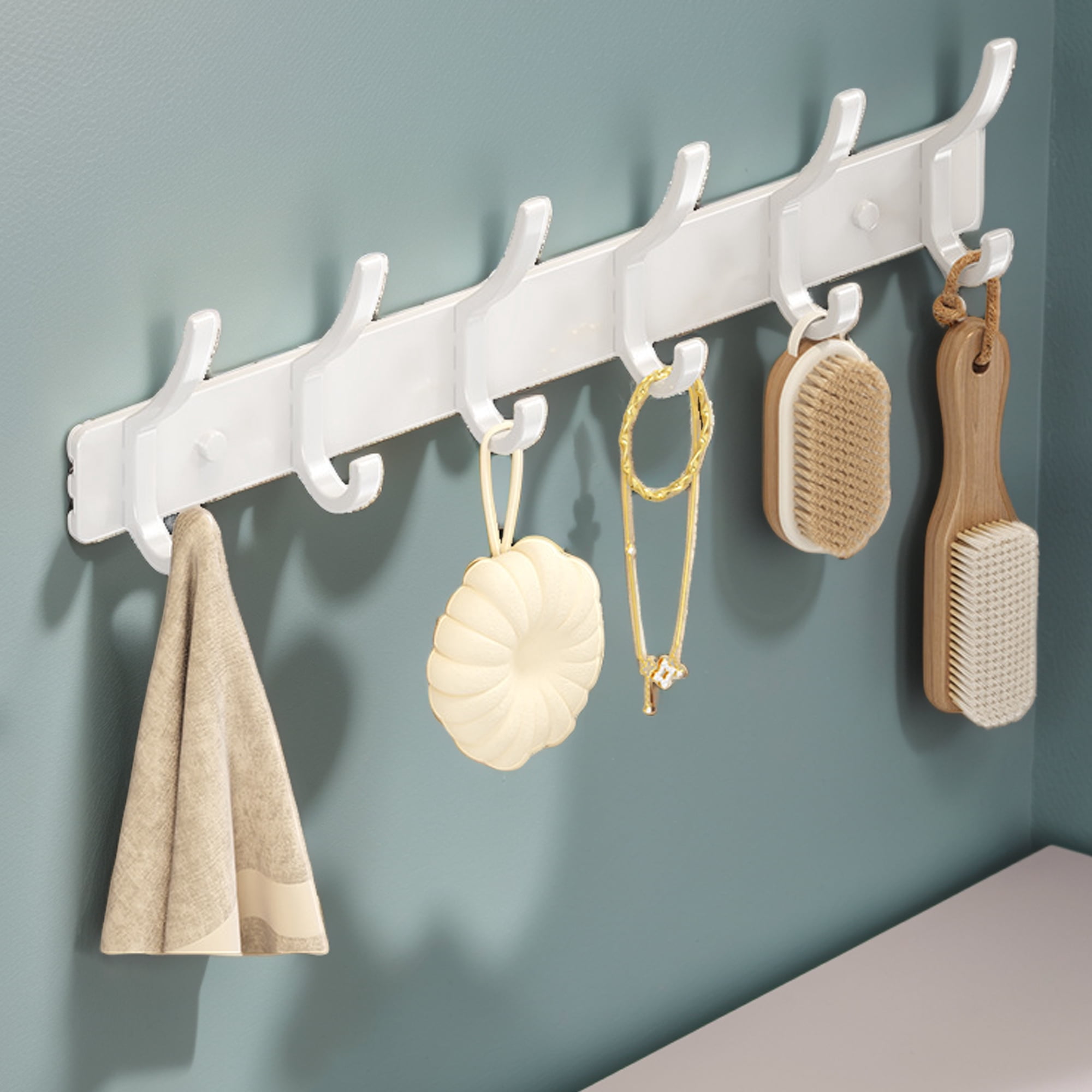 Unique Bargains Coat Rack Wall Mount Hook White 15x1.2x6