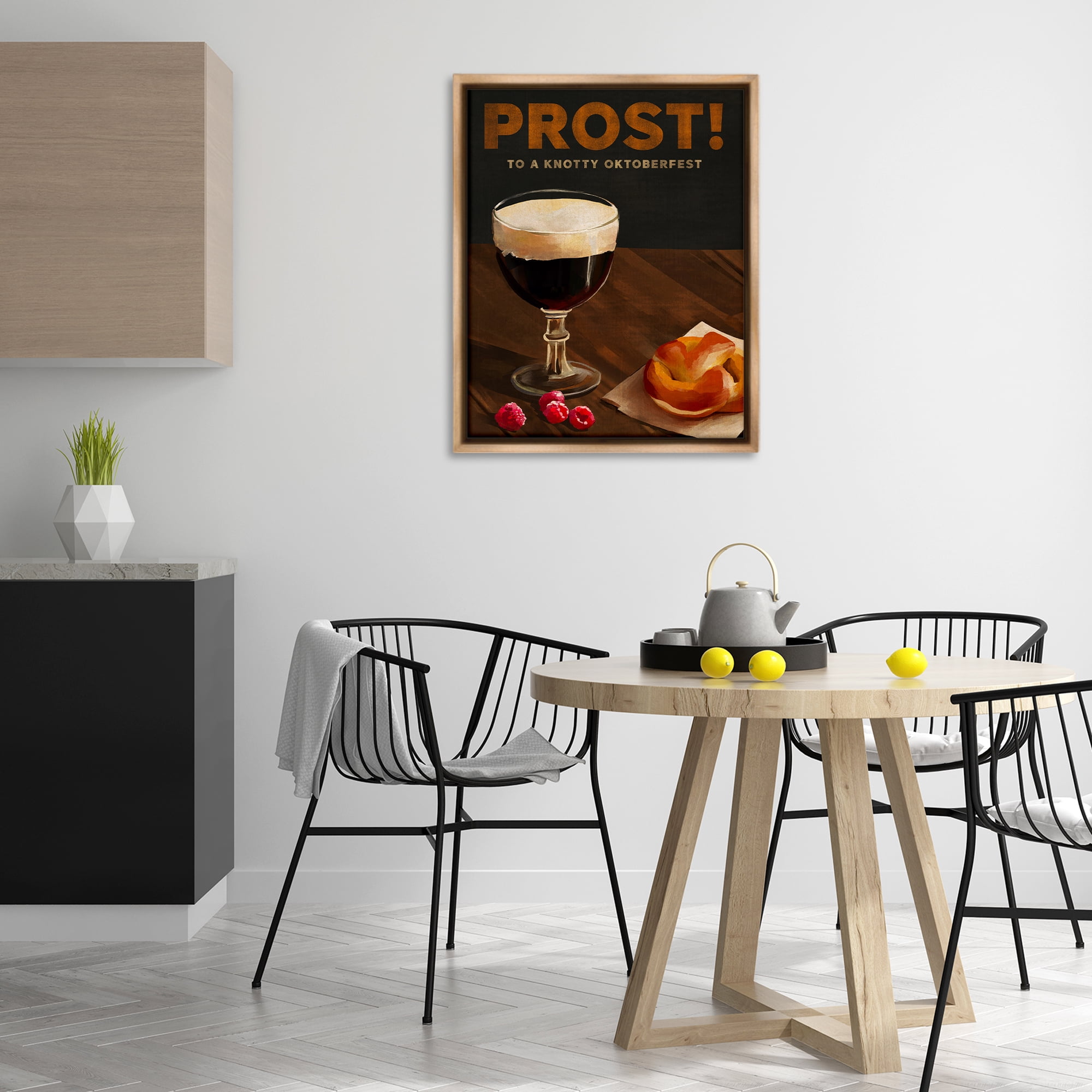 Stupell Industries Prost Beer & Pretzel Food & Beverage Painting Brown Floater Framed Canvas Art Print Wall Art, 25 x 31