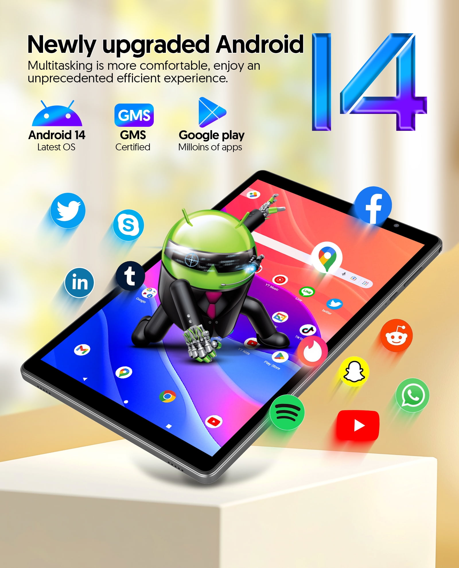 FITIFUN Android 14 Tablet 10 inch Tablets, 4GB RAM 32GB ROM 1TB Expand, Quad-core, HD Display, WiFi, Dual Camera,Gray