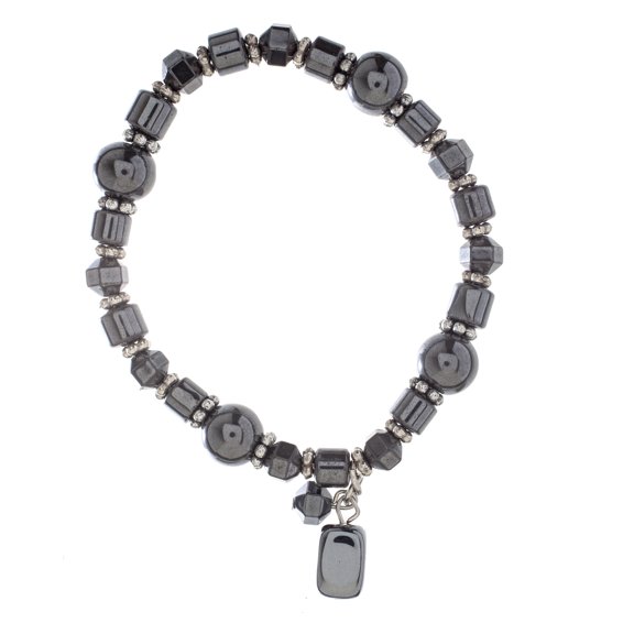 Semi-Precious Natural Hematite Grey Gemstone Bracelet with Rectangle Charm