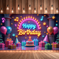 thumbnail image 5 of Colorful Design Birthday Banner Neon Lights Happy Theme for Birthday Party Indoor Event Photo Shoot, 5 of 6