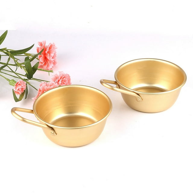 2 Coreanos para Arroz Y Vino de Aluminio de 12X5cm, Cuenco Dorado para Ramen, Mini para Soju Cup Soledad Cuenco de vino de arroz de Corea