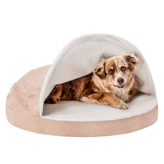 FurHaven Pet Products Faux Sheepskin Orthopedic Snuggery Burrow Pet Bed for Dogs & Cats - Cream, 35" Base