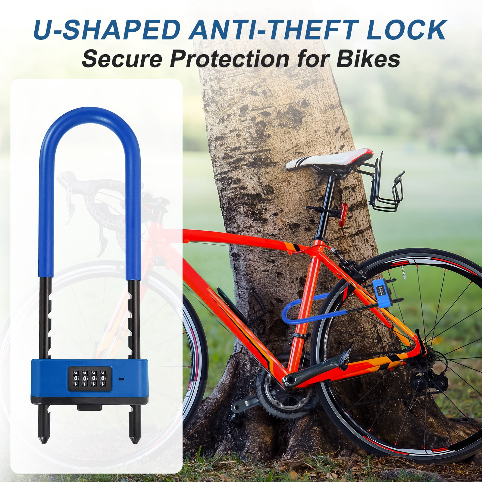 Uxcell 4 Digit Combination Padlock, Long Shackle Padlock - [6.42" - 10.24", Blue], U-Shape Adjustable Shackle Lock for Bicycles Electric Bikes Mountain Bikes Glass Doors Gates
