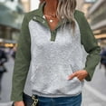 thumbnail image 2 of UVEASISHA Sweatshirts for Women,Womens Color Block Sweatshirt Casual Long Sleeve Henley Button V Neck Pullover Top with Pocket Trendy Fall Outfits,Army Green,XL, 2 of 4