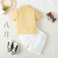 thumbnail image 4 of KIMI BEAR Infant Boys Outfits 18 Months Infant Boy Spring Summer Outfits 24 Months Infant Boy Striped Prints Stand Collar Short Sleeve Shirt + WalkShorts 2PCS Set Yellow, 4 of 9