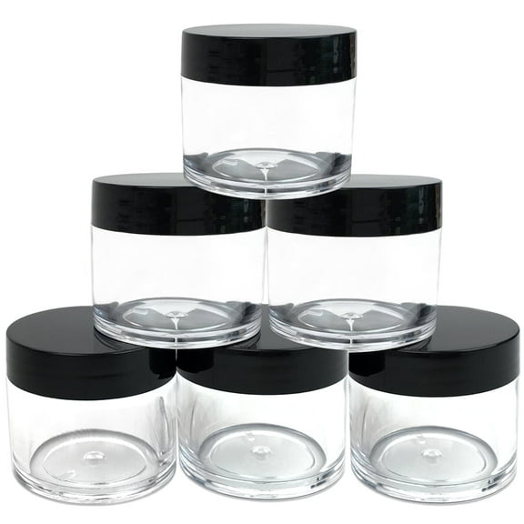 Beauticom 6 Pieces High Quality 30 Gram 30 ml (1 oz) Clear Round Acrylic Cosmetic Product Sample Travel Jars (Black Lids)