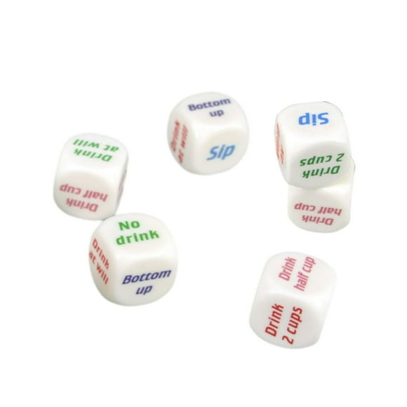 LEEYNEER 6Pcs Funny Drinking Sip Dice Game Party Bar Gift Toy English Design Acrylic Six Sides Versatile Dices