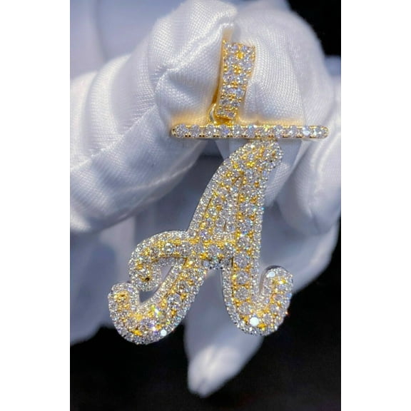 2Ct Round Real Moissanite Initial Letter A Pendant 14K Yellow Gold Plated Silver