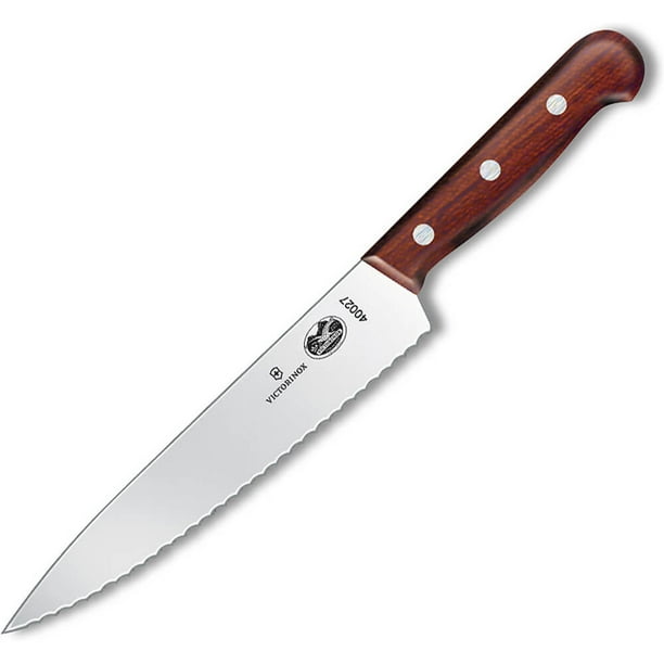 Victorinox 7.5" Chefs Knife, Narrow, Serrated Blade, Stiff, Maple Wood
