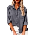thumbnail image 2 of Women Denim Lapel Shirts Button Down Long Sleeve Shirts With Pocket Loose Fit Blouses Casual Tops Fall Outfits, 2 of 8