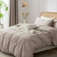 thumbnail image 3 of ZOVAN Linen Feel Duvet Cover Set 100% Washed Cotton Super Soft Breathable Durable ( Khaki, King), 3 of 7