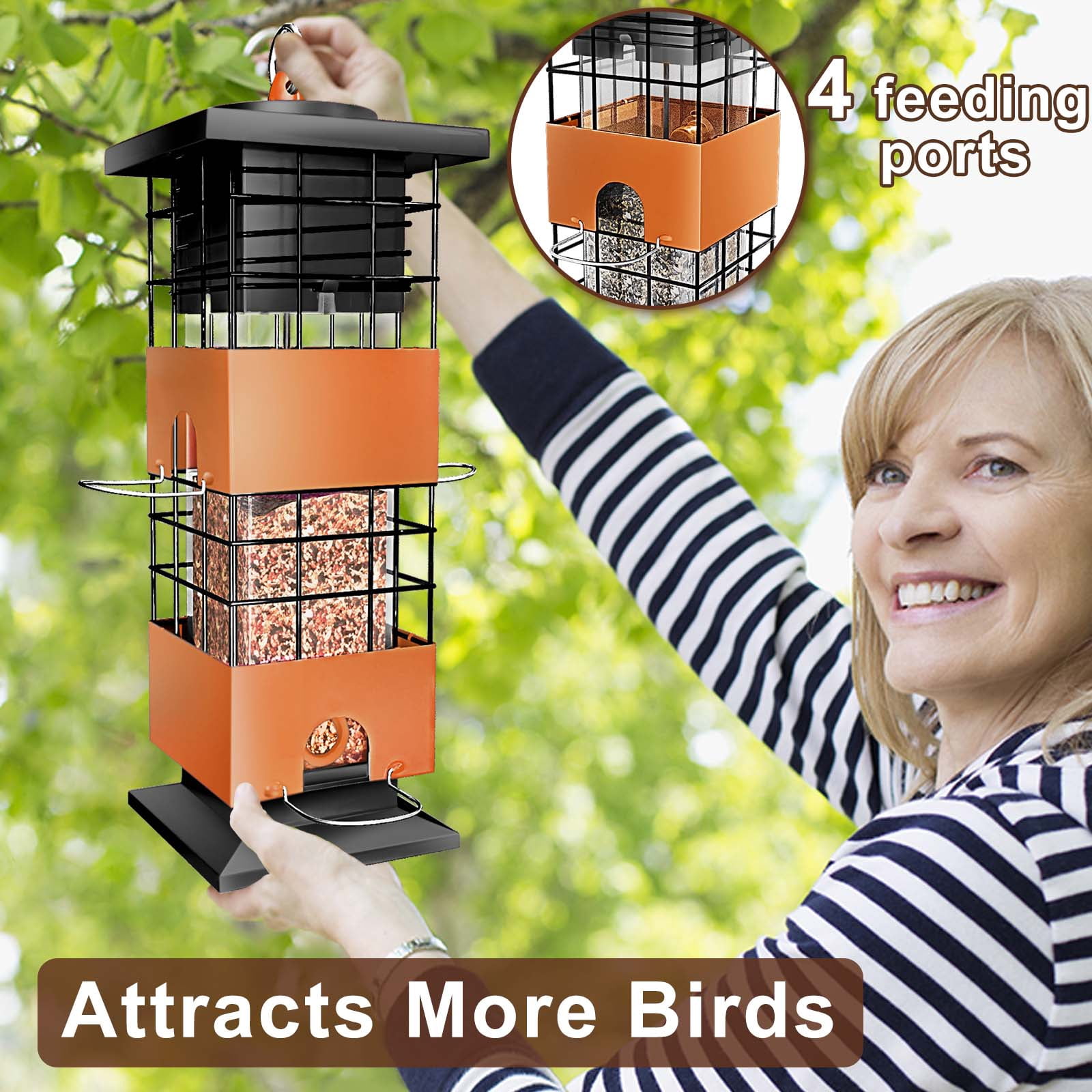 Squirrel Proof Bird Feeder, Metal Bird Feeders for Outdoors Hanging, 3lb Gravity Protection Squirrel Proof Wild Birds Seed Feeders for Finch Cardinal Blue Jay Outside