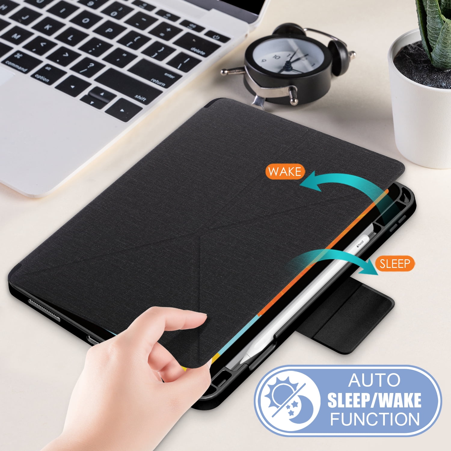 Allytech iPad Air 5 4 Case,[Supports Pencil 2nd Gen Charging] Slim Auto Sleep Wake Multi Angle Stand Smart Shell Shockproof Case Cover for Apple iPad Air 5th 4th Generation 10.9", BlackBlack