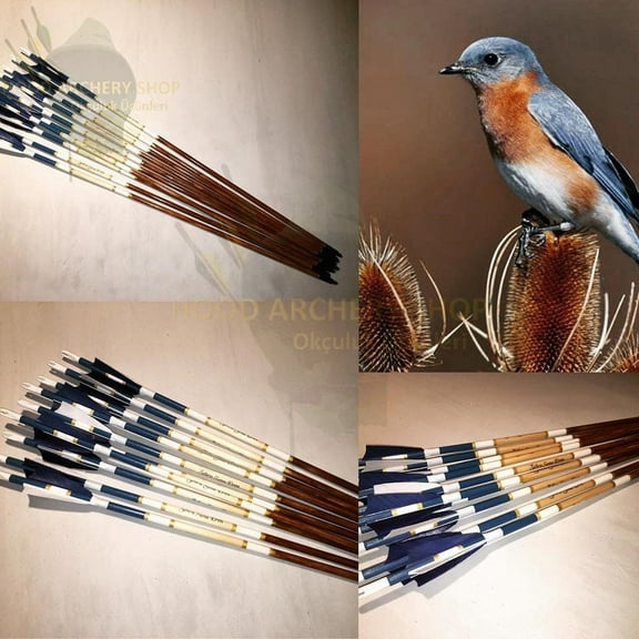 Medieval Traditional Ottoman Hunting Archery Arrow For Recurve Longbow Bow Shoot with Blue White Turkey Feather Christmas Gift