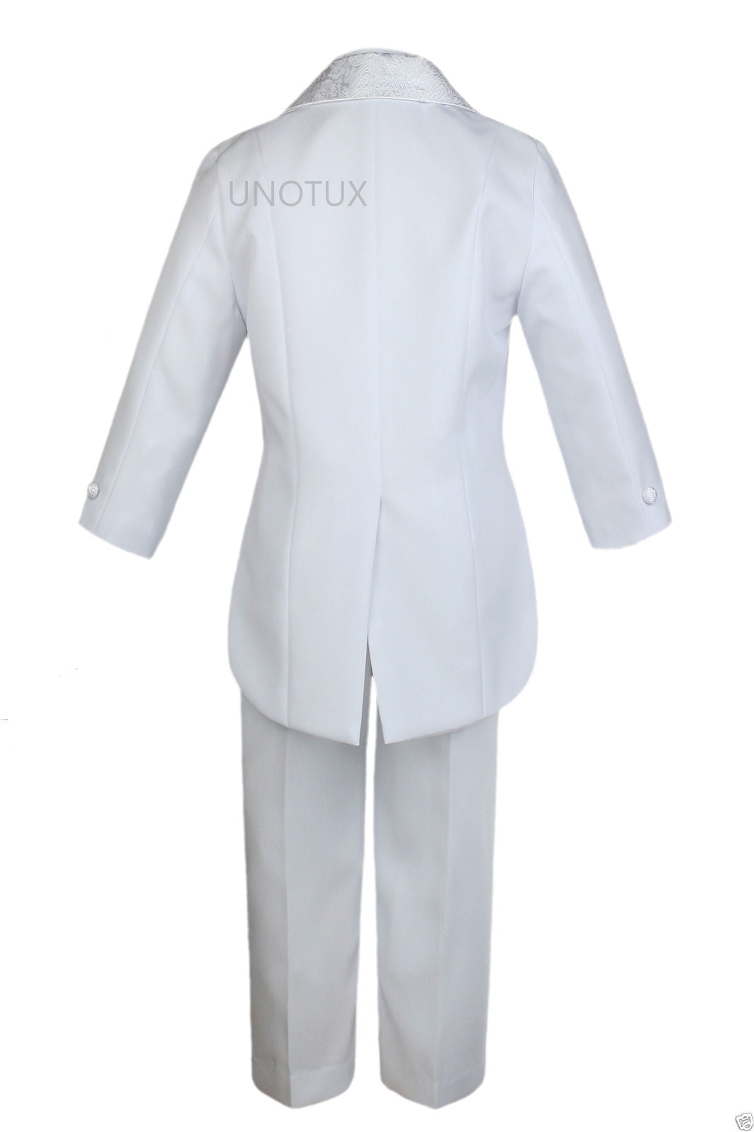 6pc Baptism White Tuxedo Suit English Spanish Colored Silver Gold Maria Stole