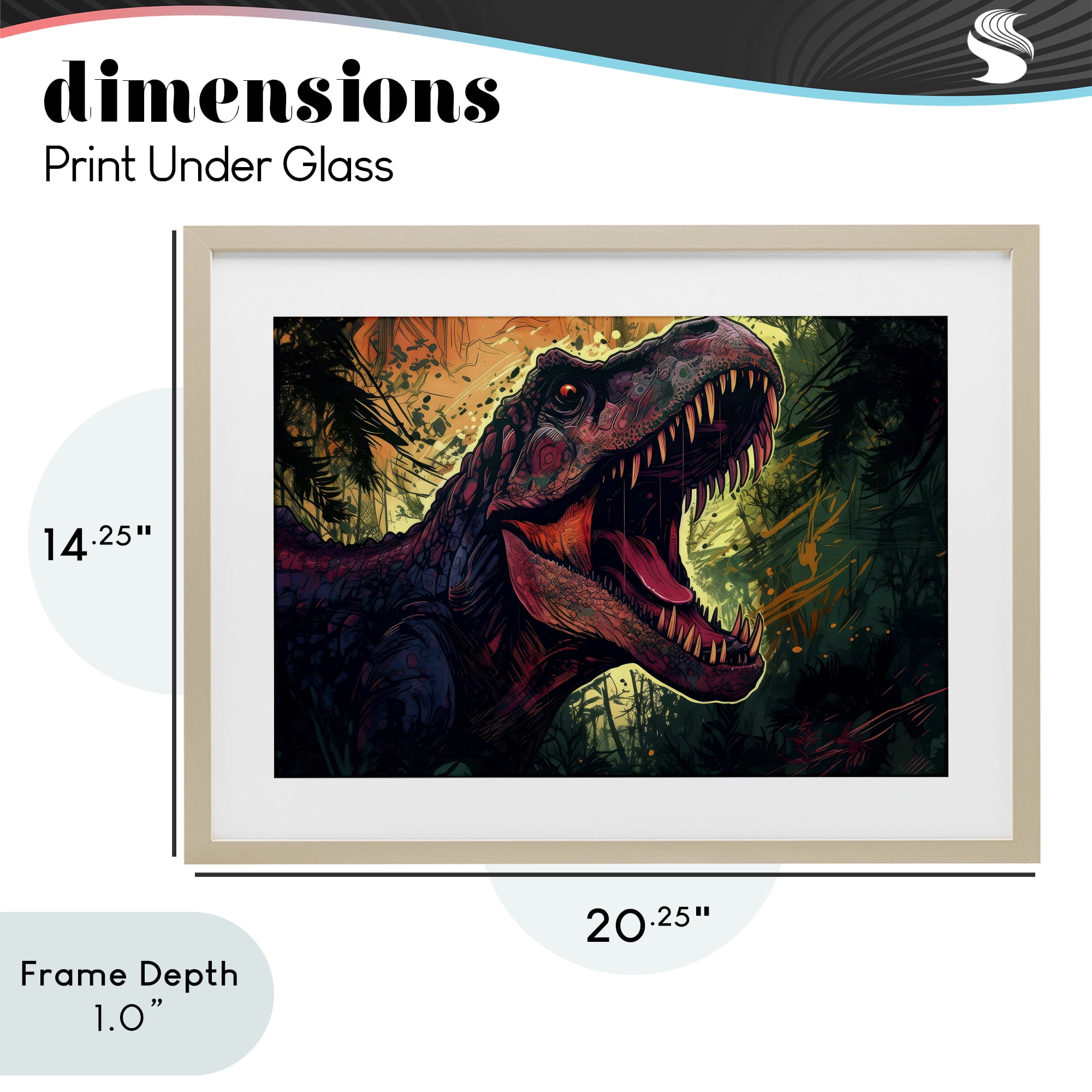 Stupell Industries Dark Roaring T-Rex Birch Framed Print Under Glass, design by Creative Studio