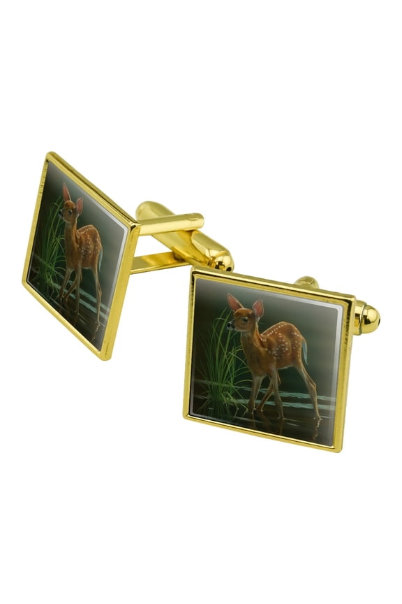White-Tailed Fawn Alert Baby Deer Square Cufflink Set - Silver or Gold