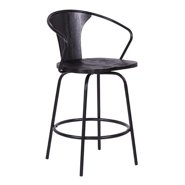 Payton 26" Swivel Black Wood and Metal Bar Stool