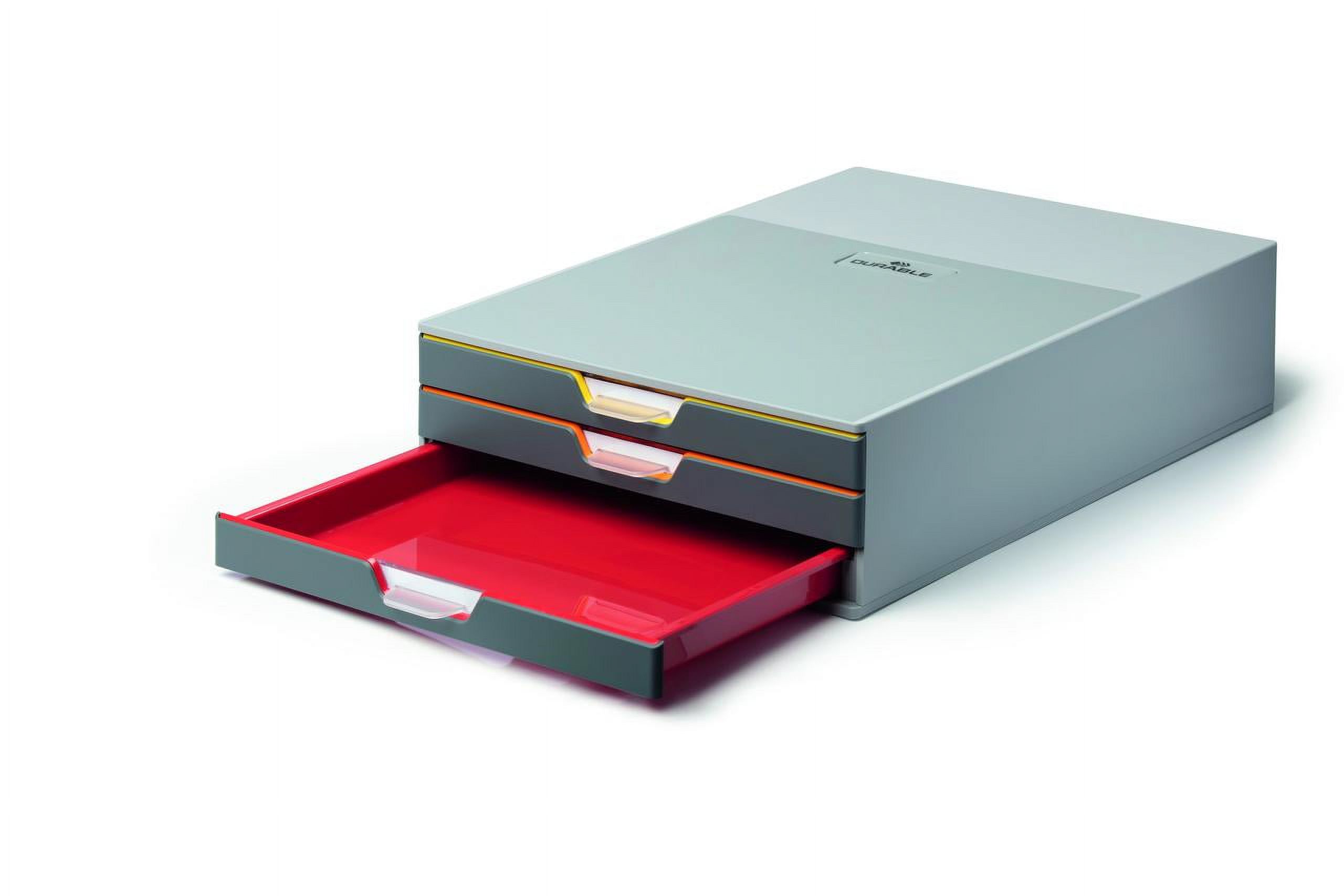 DURABLE Desktop Drawer Organizer (VARICOLOR 3 Compartments with Removable Labels) 14" x 11" x 3.8" (LxWxH) h, Gray & Multicolored (760327)