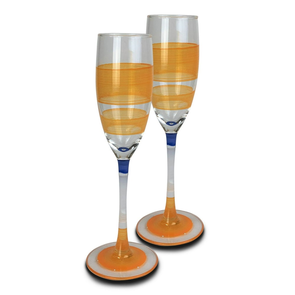 Set of 2 Orange and Clear Retro Striped Wine Glasses 5.75 oz. Walmart
