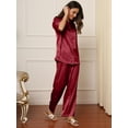 thumbnail image 3 of DAKIMOE Womens Satin Silk Pajama Sets Short Sleeve Button Down Pajamas Women Pjs Lounge Sets Sleepwear Long Pant S-XL, 3 of 12