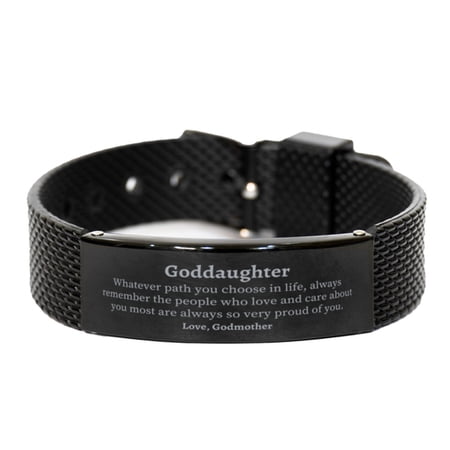 Goddaughter Black Shark Mesh Bracelet Always so very proud of you Inspirational Goddaughter Birthday Supporting Gifts From Godmother