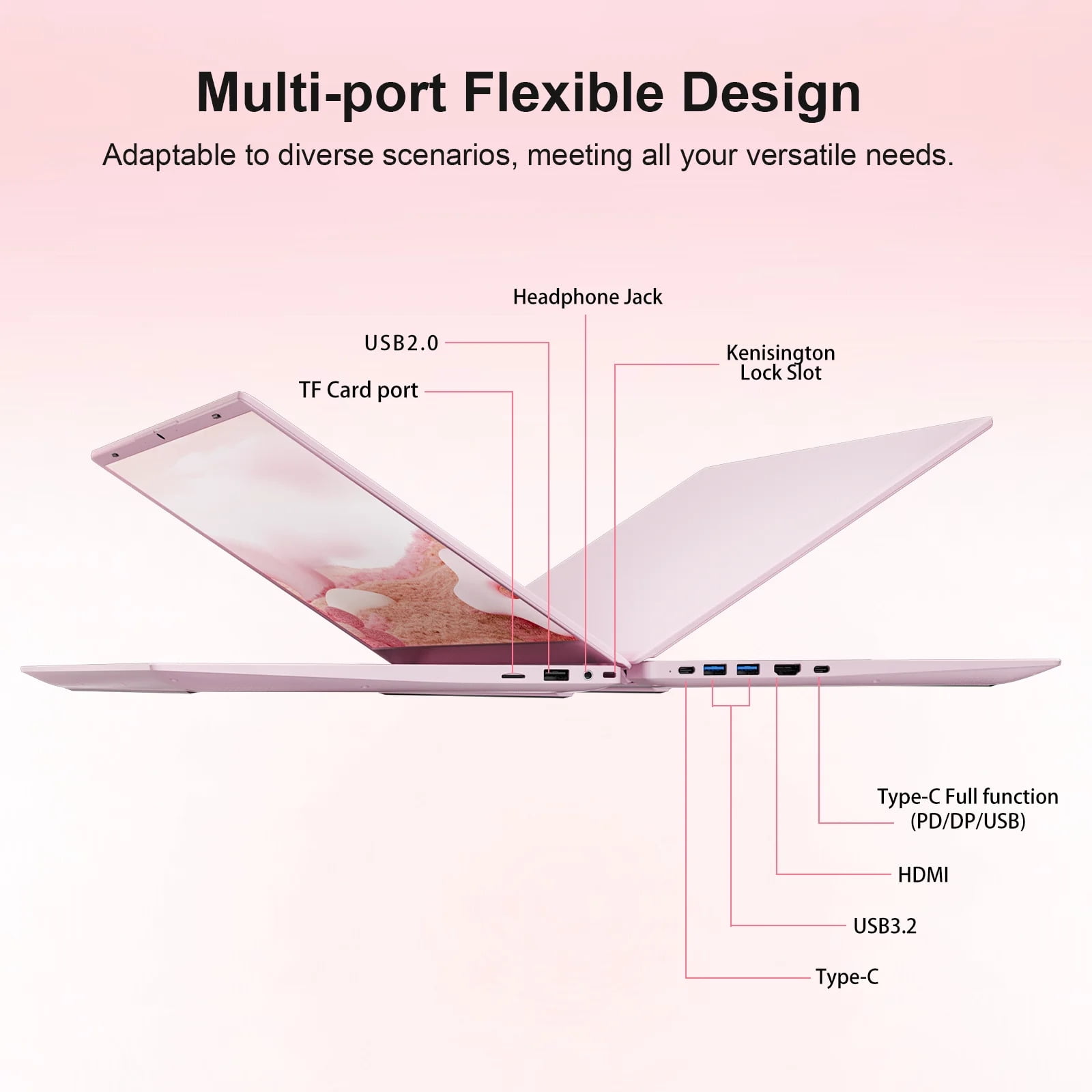 HYYUO 15.6" Laptop Computer, 8GB RAM 256GB SSD, Intel 6500Y with 2 Cores 4 Thread, Up to 3.4GHz, FHD Display, Laptop for Business, Student, Office, Pink, Lightweight, Windows 11 Laptop