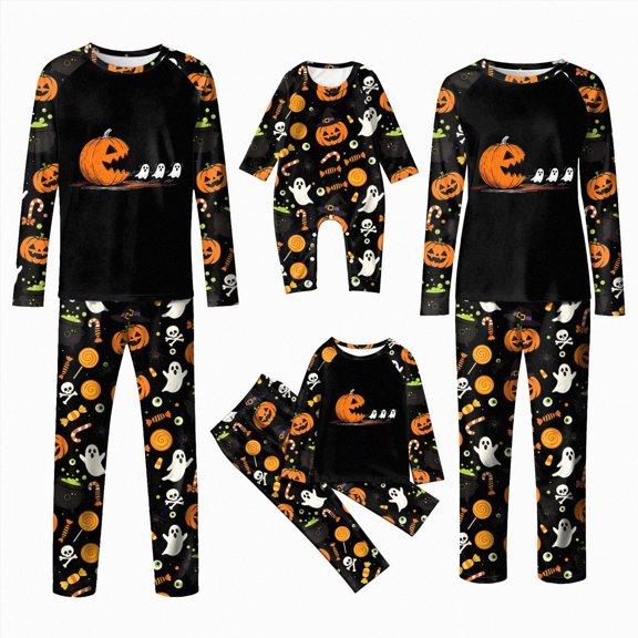 TOWED22 Family Matching Halloween Pajamas Set Pumpkin Print Long Sleeve Sleepwear for Family Holiday Loungewear,M