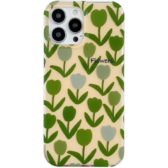 Green Tulip Flowers Hard Phone Case Compatible with iPhone Case (Green,iPhone 12)