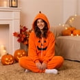 thumbnail image 5 of LIZUOJUN Under $15 Women Halloween Onesie Pajamas Hooded Zip Up Footie Pumpkin Print Soft Fabric Cosplay Costume For Holiday Parties Cozy Nights Sleepover Orange Flannel, 3XL, 5 of 7