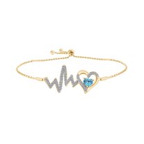 AFFY Heart Simulated Aquamarine & White Cubic Zirconia Heartbeat Bolo Bracelet 14k Yellow Gold Over Sterling Silver-8.5"