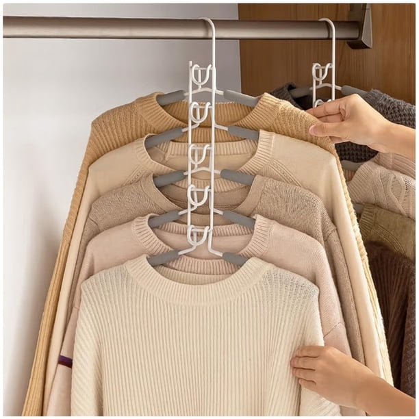 Perchas Ganchos para Pantalones, 2 PCS, 5 Niveles de Acero Inoxidable Multifuncional Perchas Plegables, Antideslizante, Organizador Ahorra Espacio, para Colgar Bufanda, Corbata, Ropa