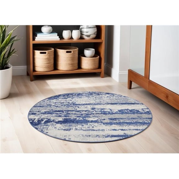 HomeRoots 552409 5 ft. Abstract Round Rug, Ivory & Navy Blue