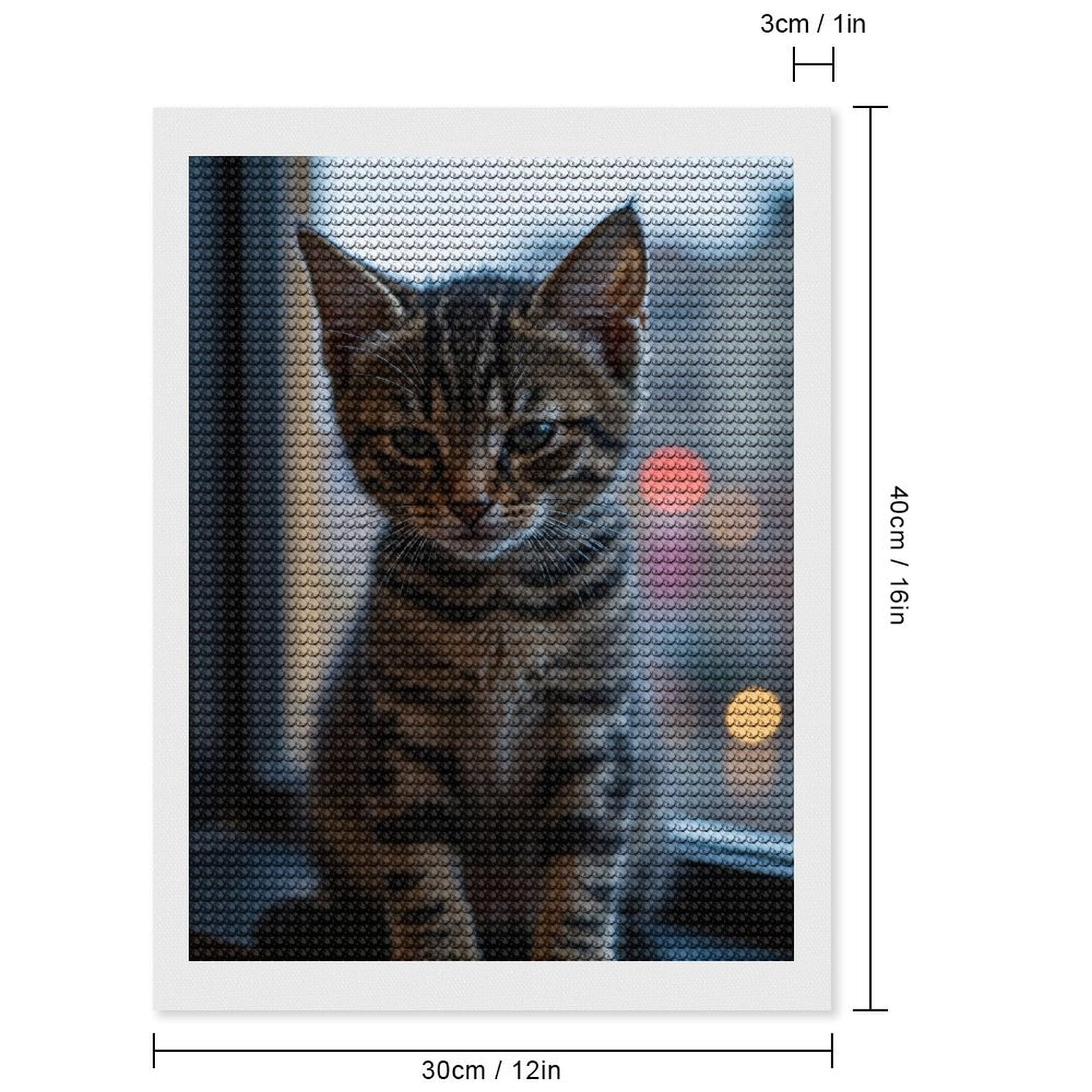 Diamond Art Kits for Adults, Tabby Kitten Window Light Glow 5D Diamond Painting Kits for Adults Beginners, DIY Full Drill Diamond Painting, Gem Art and Crafts 12x16