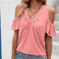 thumbnail image 2 of Ihhxva Women Oversized Tops Loose Fit Summer Cold Shoulder Blouse V-Neck Flutter Sleeve Top Casual Flowy Tunic Blouson Cotton Lightweight S-2XL, 2 of 9