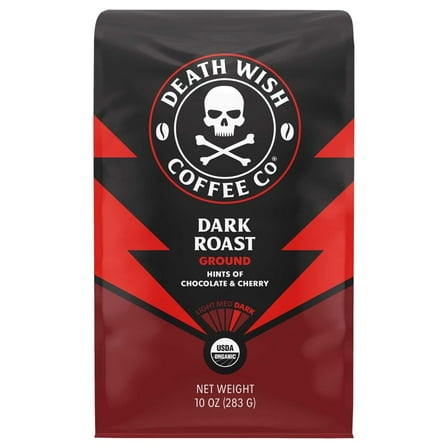 Death Wish Coffee Co. Dark Roast Organic Ground Coffee, 10 oz (Package May Vary)