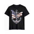 thumbnail image 2 of 100% Cotton Graphic Mens T-Shirt, Anchor American Nautical USA Flag Cotton Tees Short Sleeve Shirts Summer Gym Casual Tops, 2 of 5